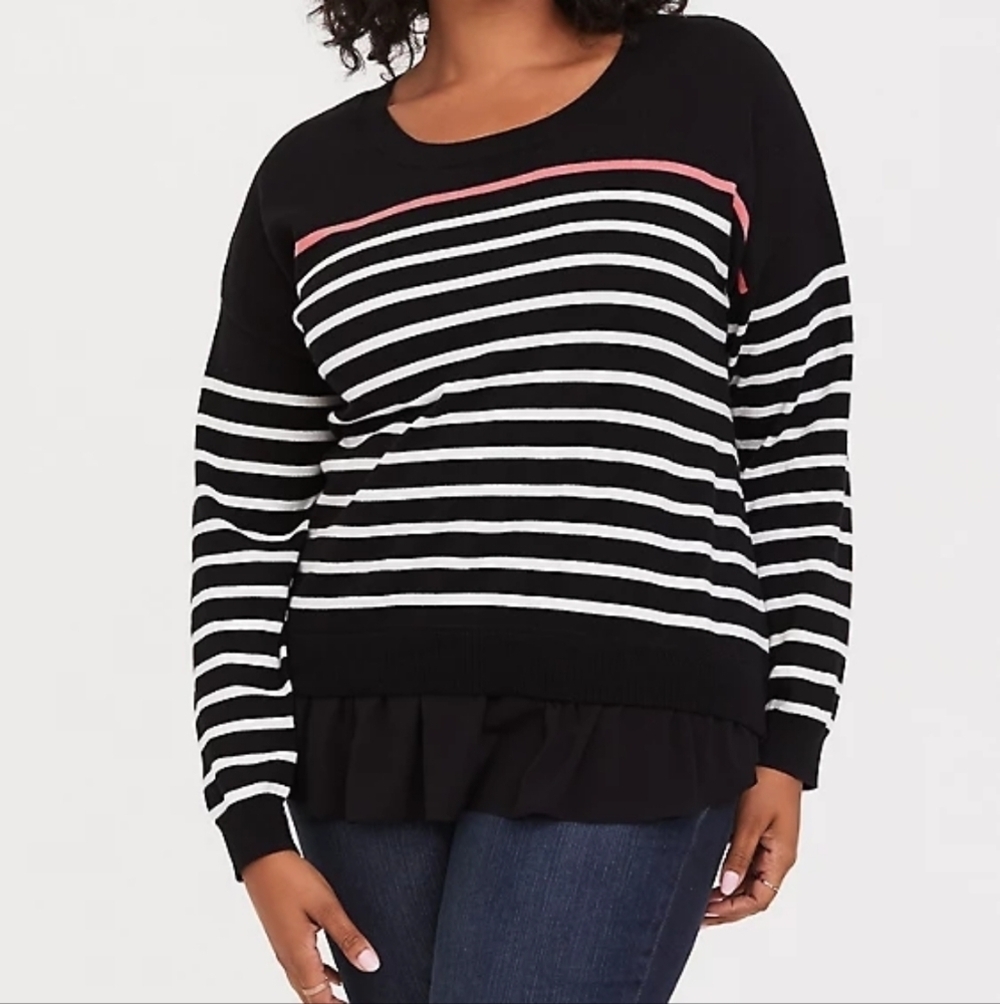 Torrid BLACK & CORAL WHITE STRIPE 2FER PULLOVER SWEATER plus size 2